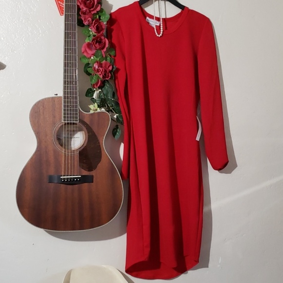 RED MIDI NWT DRESS WANTMYLOOK SIZE LARGE 🌹❤ - Picture 7 of 8